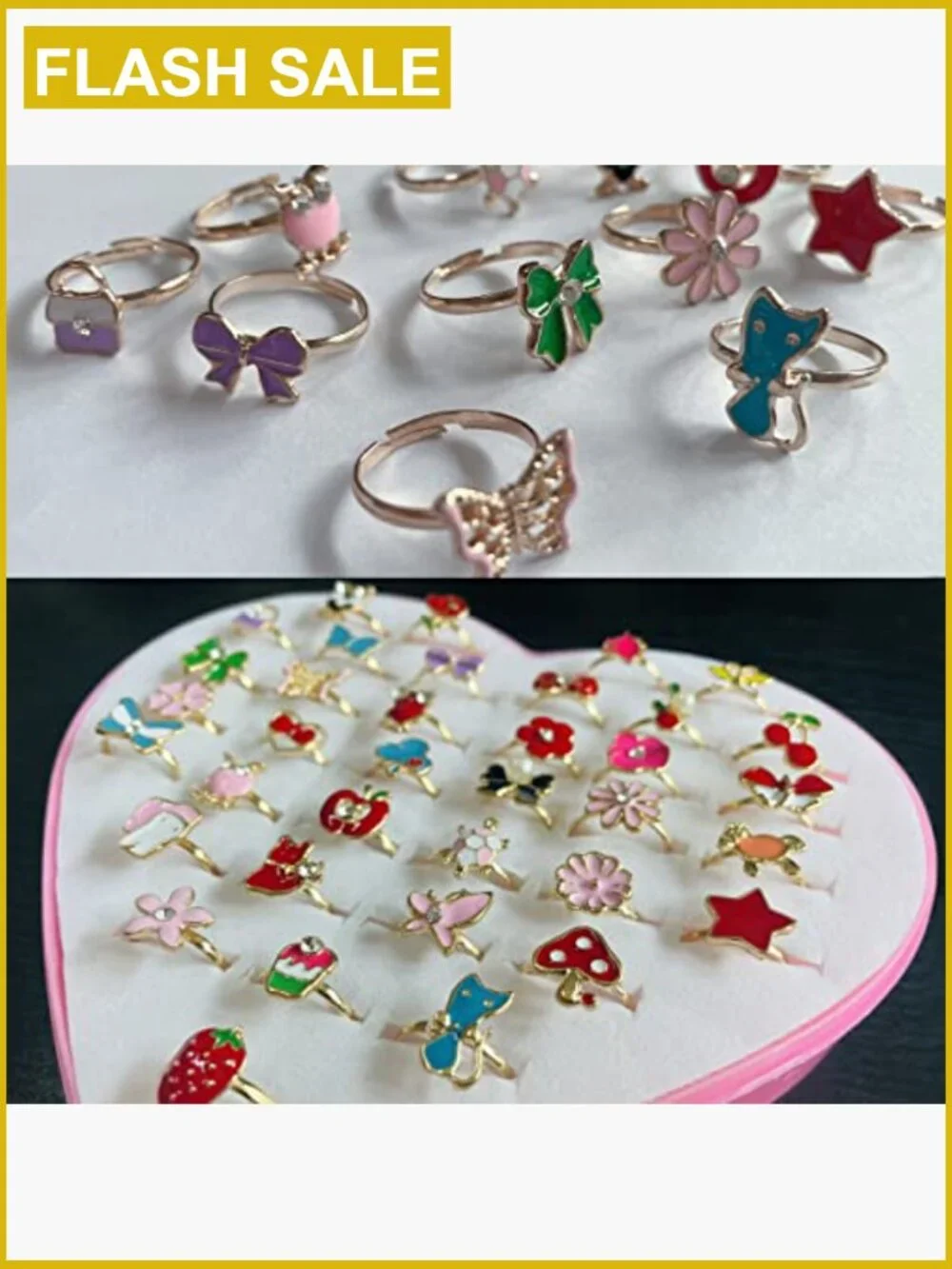 36pcs Girls Dress Up Jewelry Rings in Box Adjustable No Duplication Party Favors